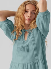Verde - VERO MODA 3/4 Puff Sleeve Smock Short Dress - Imagen 4 de 5