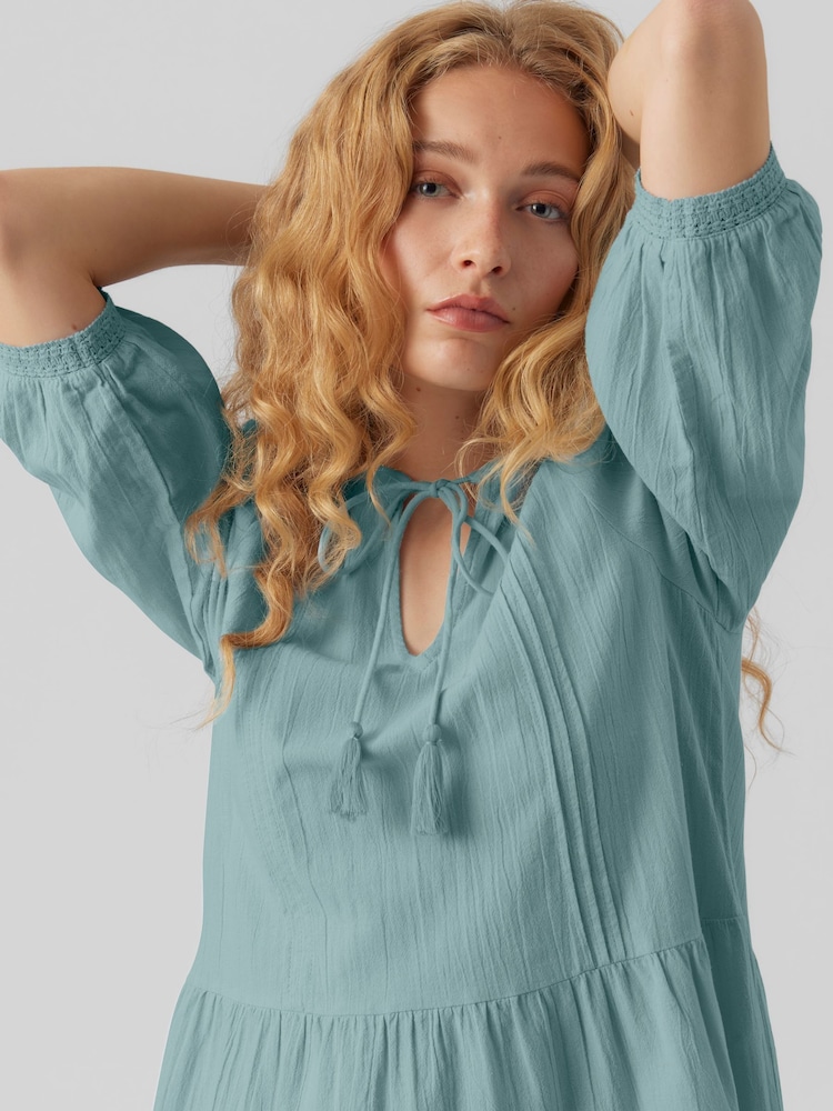 VERO MODA Green 3/4 Puff Sleeve Smock Short Dress - Image 4 of 5