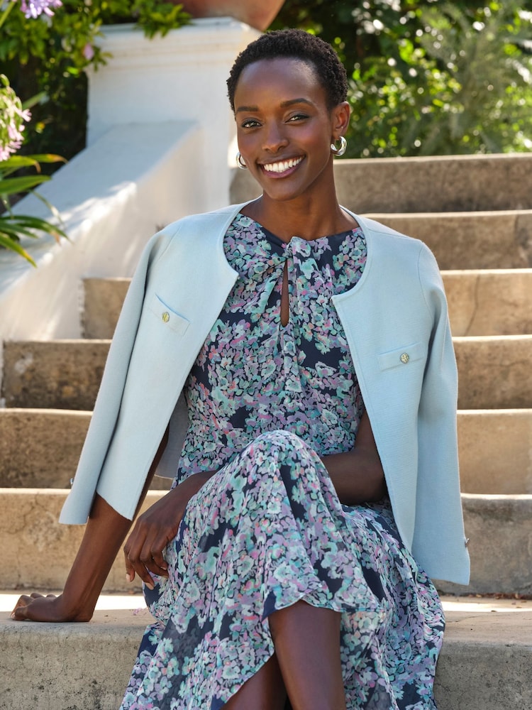 Pure Collection Blue Wool Milano Cardigan - Image 3 of 3