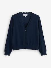 Pure Collection Blue Cashmere Crop Scalloped Cardigan - Image 1 of 6
