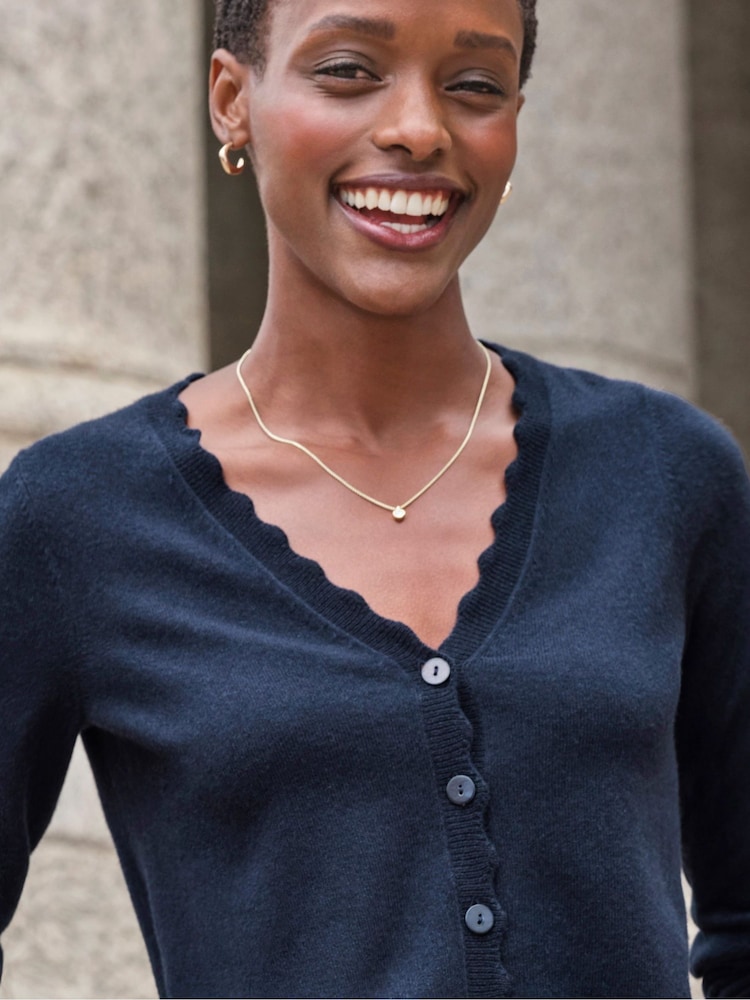 Pure Collection Blue Cashmere Crop Scalloped Cardigan - Image 1 of 5 Pure Collection Blue Cashmere Crop Scalloped Cardigan - Image 1 of 5