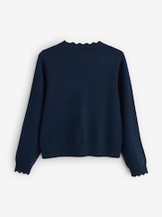 Pure Collection Blue Cashmere Crop Scalloped Cardigan - Image 2 of 6