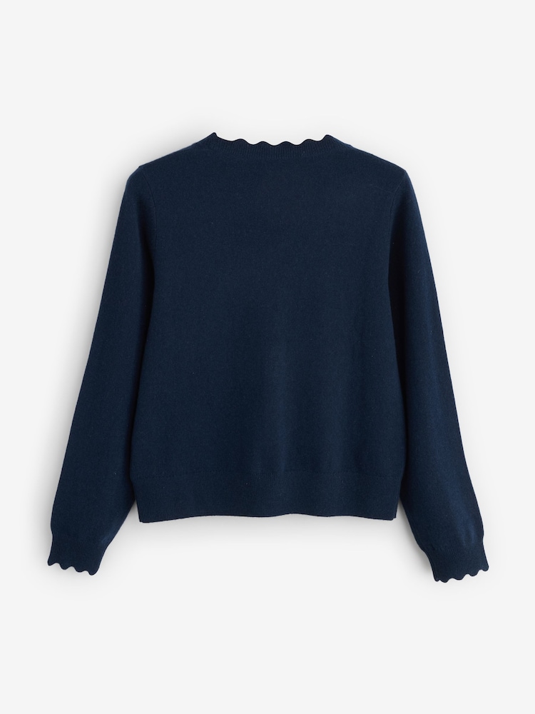 Pure Collection Blue Cashmere Crop Scalloped Cardigan - Image 2 of 6
