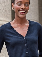 Pure Collection Blue Cashmere Crop Scalloped Cardigan - Image 5 of 6