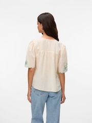 VERO MODA Cream Embroidered Short Sleeve Blouse - Image 2 of 5
