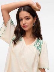 VERO MODA Cream Embroidered Short Sleeve Blouse - Image 4 of 5