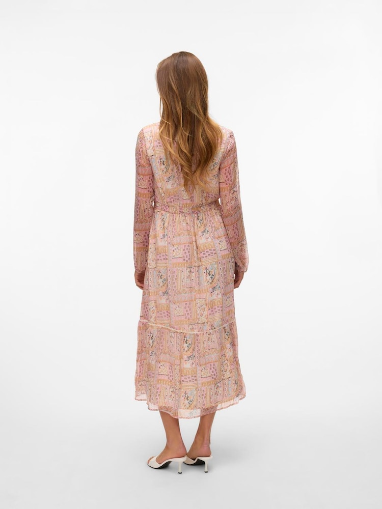 VERO MODA Pink Printed Tiered Long Sleeve Maxi Dress - Image 3 of 4
