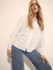 Long Tall Sally White 100% Cotton Broidery Yoke Shirt - Image 1 of 4
