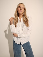 Long Tall Sally White 100% Cotton Broidery Yoke Shirt - Image 2 of 4