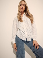 Long Tall Sally White 100% Cotton Broidery Yoke Shirt - Image 3 of 4