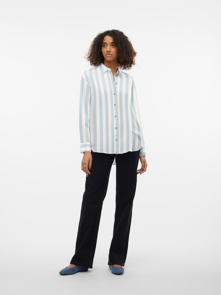 VERO MODA Blue Button Up Loose Summer Shirt - Image 2 of 6