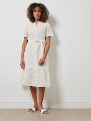 M&Co White Broderie Notch Neck 100% Cotton Shirt Dress - Image 2 of 6