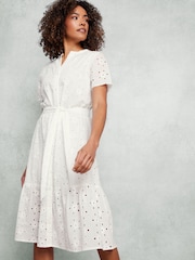 M&Co White Broderie Notch Neck 100% Cotton Shirt Dress - Image 3 of 6