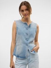 VERO MODA Blue Button Detail Denim Waistcoat - Image 1 of 4