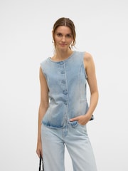 VERO MODA Blue Button Detail Denim Waistcoat - Image 3 of 4