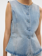 VERO MODA Blue Button Detail Denim Waistcoat - Image 4 of 4