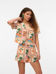 VERO MODA Pink Tropical Postcard Print Tie Front Shirt - Image 5 of 7
