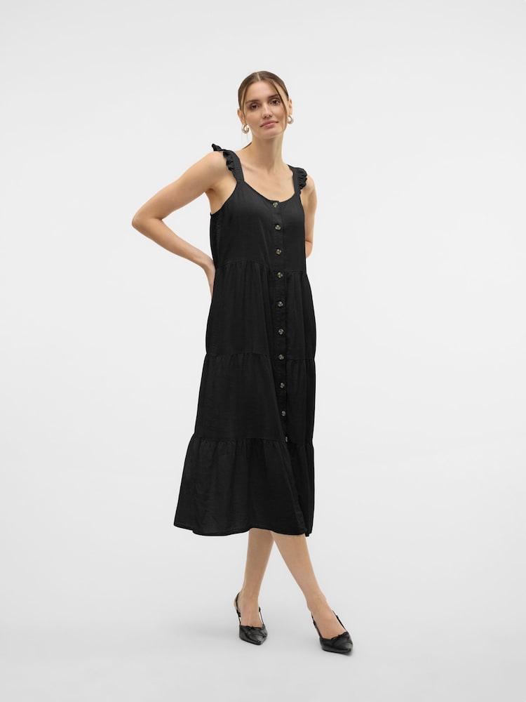 VERO MODA Black Tiered Button Down Maxi Dress - Image 2 of 5