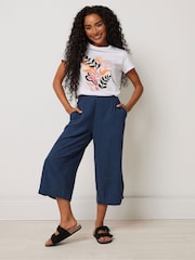 M&Co Blue Petite Linen Wide Leg Crop Trousers - Image 2 of 5
