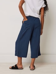 M&Co Blue Petite Linen Wide Leg Crop Trousers - Image 3 of 5