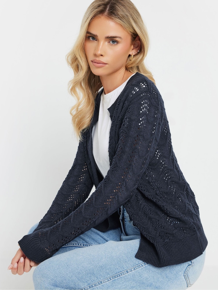 M&Co Blue Petite Pointelle Wavy Cardigan - Image 4 of 4