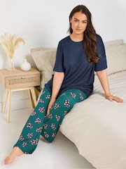 Yours Curve Blue Ribbed Sleep Top - Image 1 of 6