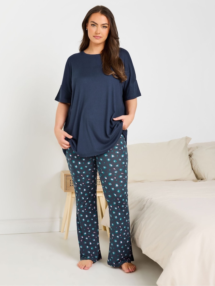 Yours Curve Blue Ribbed Sleep Top - Image 2 of 6