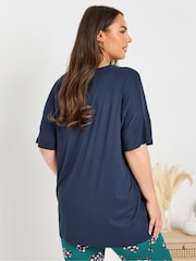 Yours Curve Blue Ribbed Sleep Top - Image 5 of 6