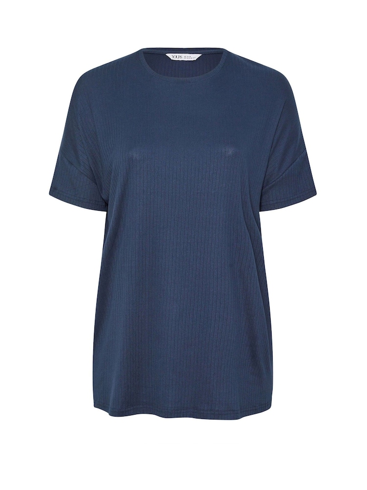 Yours Curve Blue Ribbed Sleep Top - Image 6 of 6