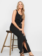 Long Tall Sally Black Ribbed Button Through Maxi Dress - Image 1 of 5
