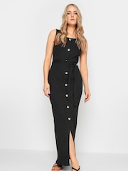Long Tall Sally Black Ribbed Button Through Maxi Dress - Image 2 of 5