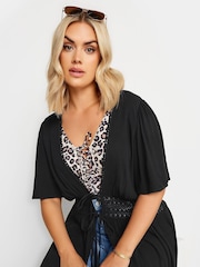 Yours Curve Black Crinkle Maxi Kimono - Image 4 of 6