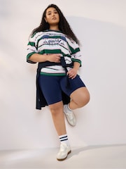 Yours Curve Green Contrast Neck 100% Cotton Stripe Top - Image 2 of 5