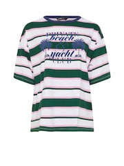 Yours Curve Green Contrast Neck 100% Cotton Stripe Top - Image 5 of 5