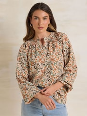 Long Tall Sally Natural Ditsy Half Button Shirt - Image 1 of 5
