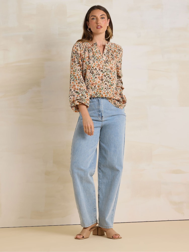 Long Tall Sally Natural Ditsy Half Button Shirt - Image 2 of 5