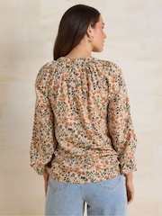 Long Tall Sally Natural Ditsy Half Button Shirt - Image 3 of 5