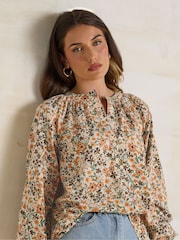 Long Tall Sally Natural Ditsy Half Button Shirt - Image 4 of 5