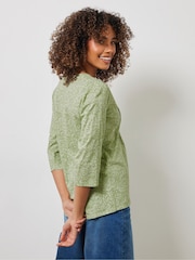 M&Co Green 100% Cotton Ditsy 3/4 Sleeve Henley T-Shirt - Image 4 of 5