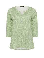 M&Co Green 100% Cotton Ditsy 3/4 Sleeve Henley T-Shirt - Image 5 of 5