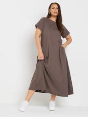 Yours Curve Brown A Line Flare 100% Cotton Dress - Image 1 of 5