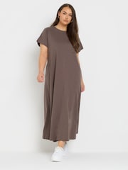 Yours Curve Brown A Line Flare 100% Cotton Dress - Image 2 of 5