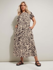 Yours Curve Brown A Line Flare 100% Cotton Dress - Image 1 of 5