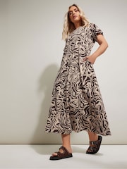 Yours Curve Brown A Line Flare 100% Cotton Dress - Image 2 of 5