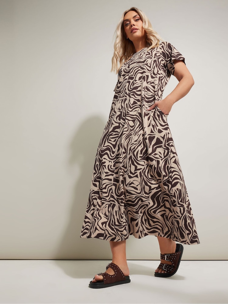 Yours Curve Brown A Line Flare 100% Cotton Dress - Image 2 of 5