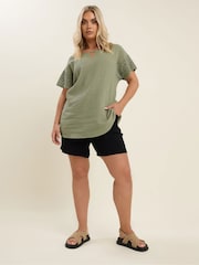 Yours Curve Green Crochet Cheesecloth 100% Cotton T-Shirt - Image 2 of 5