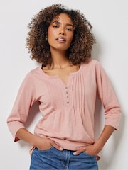 M&Co Pink 100% Cotton 3/4 Sleeve Henley T-Shirt - Image 2 of 5