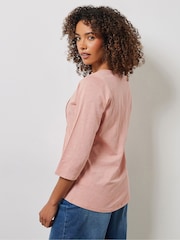 M&Co Pink 100% Cotton 3/4 Sleeve Henley T-Shirt - Image 4 of 5