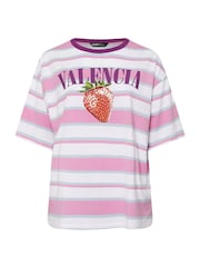 Yours Curve Pink Contrast Neck 100% Cotton Stripe Top - Image 5 of 5