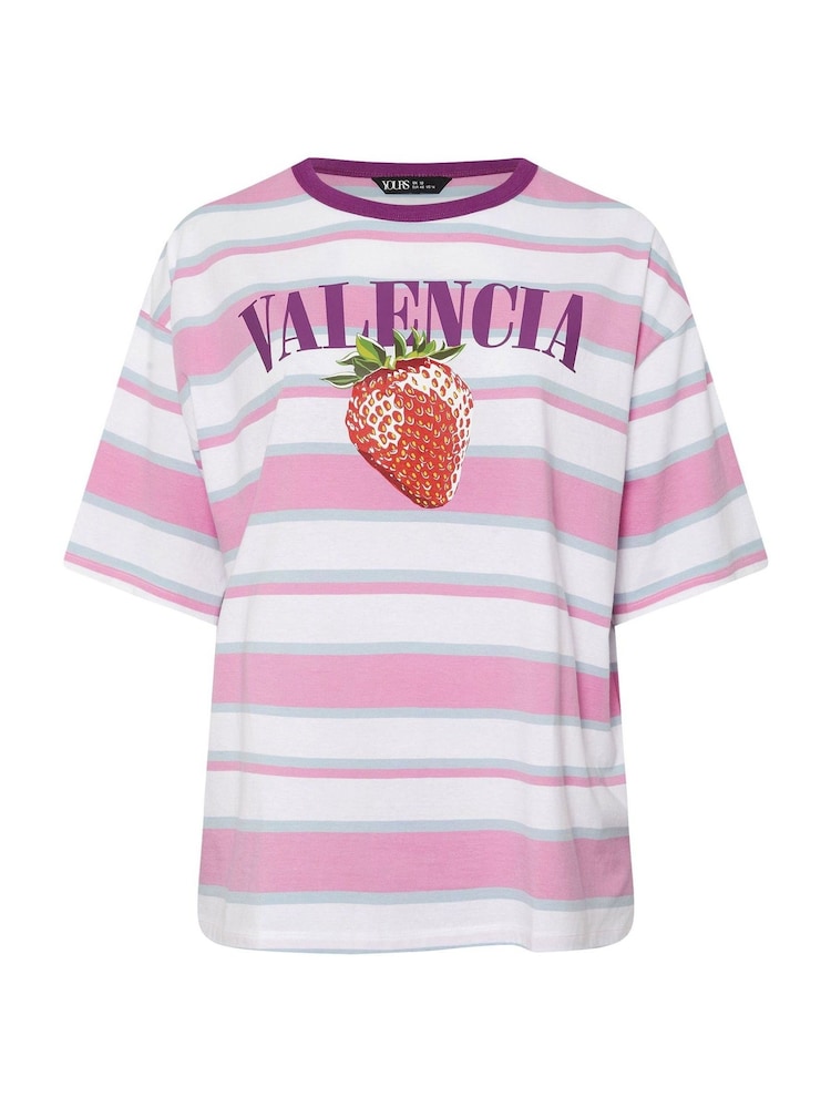 Yours Curve Pink Contrast Neck 100% Cotton Stripe Top - Image 5 of 5